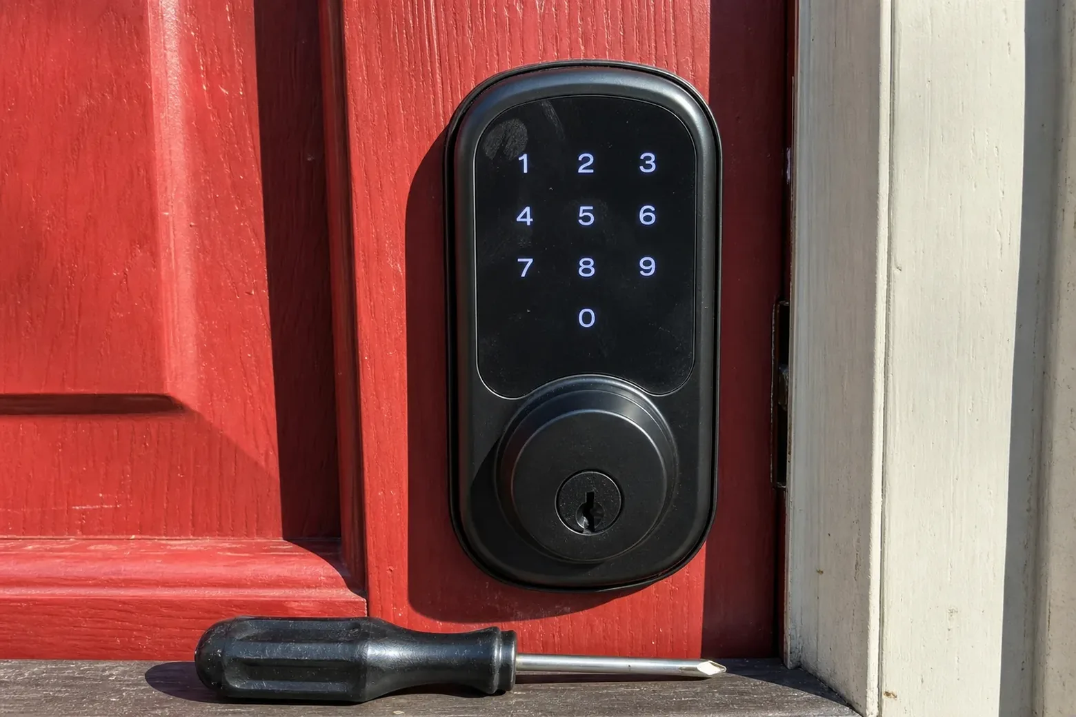 Keypad deadbolt fitted to a front door