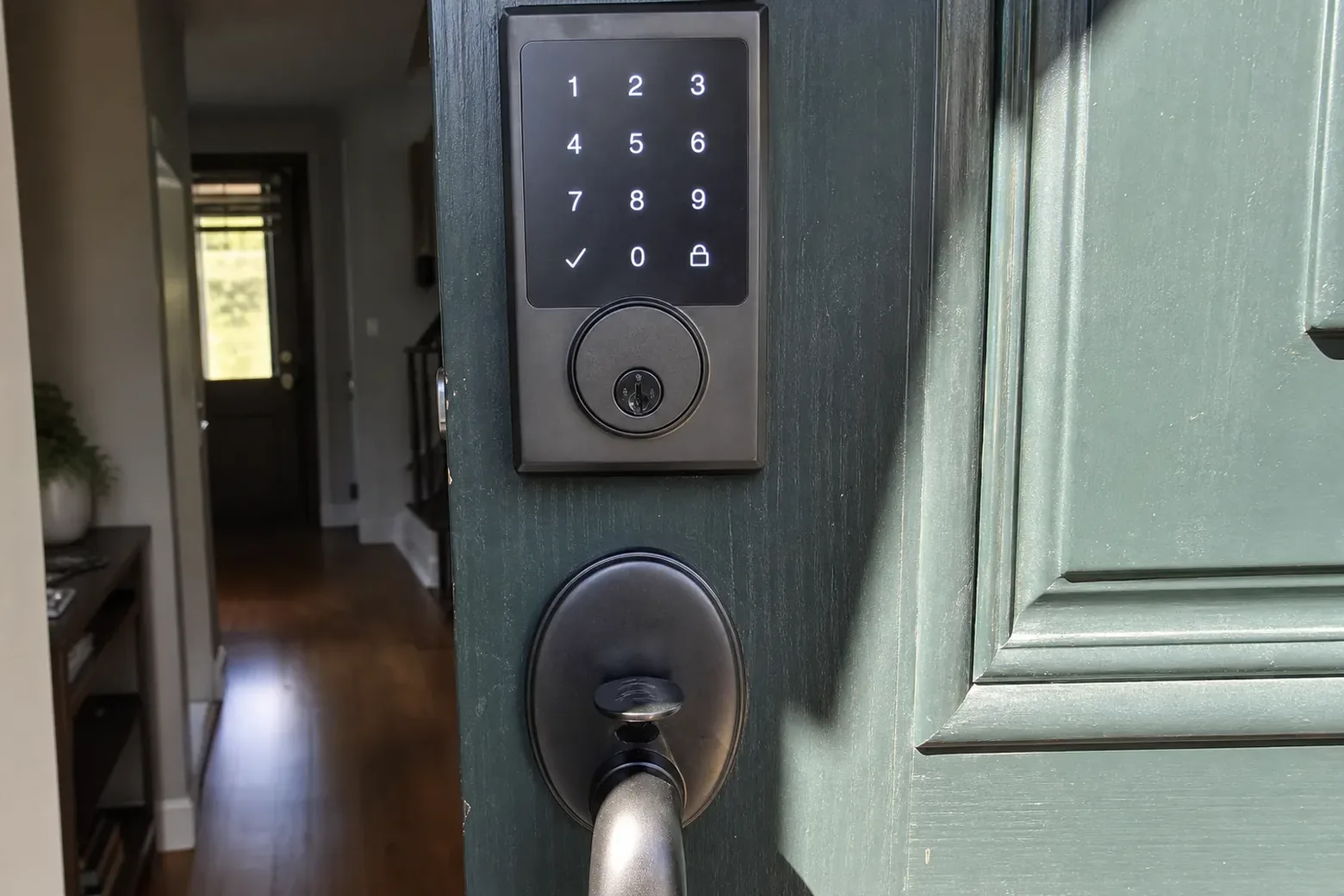 Keypad deadbolt installed on a front door, CA